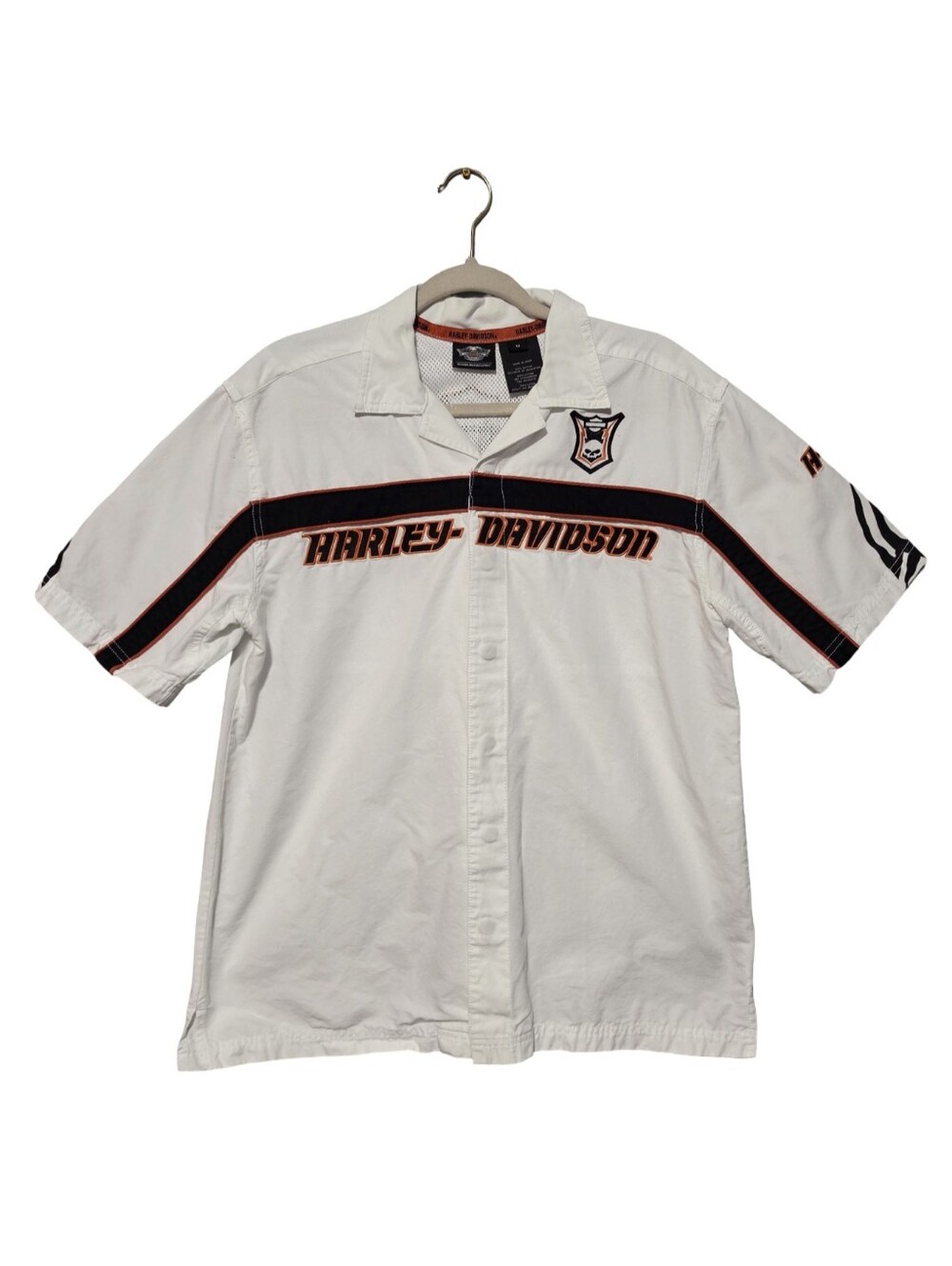 HARLEY-DAVIDSON Biker Shirt Mens Medium White Button Up Embroidered Motorcycle